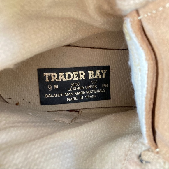 Trader Bay High Tan ankle boot leather fabric lace up buckle chunky heel flat - Picture 10 of 14